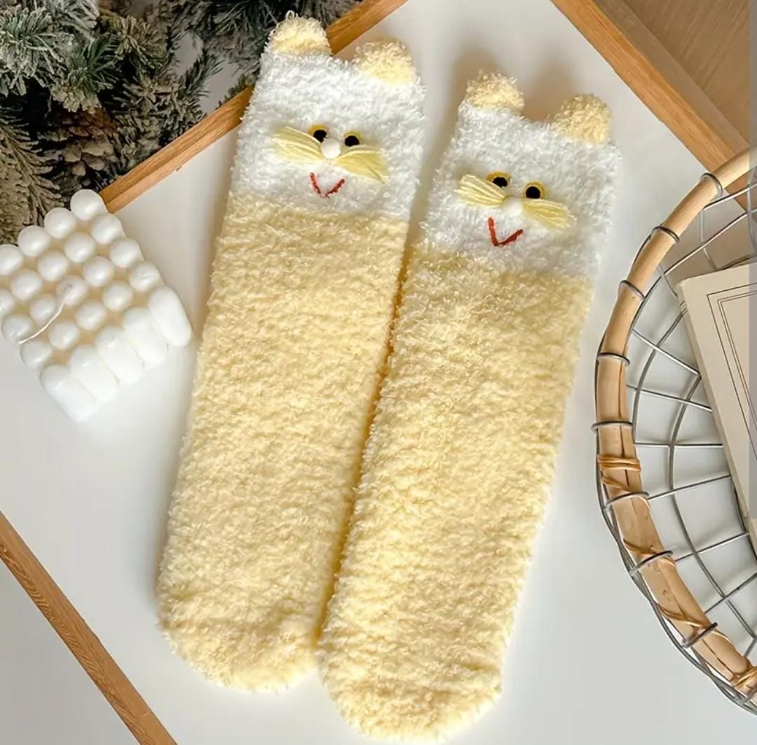 Cozy Whiskers 3D Fuzzy Cat Socks