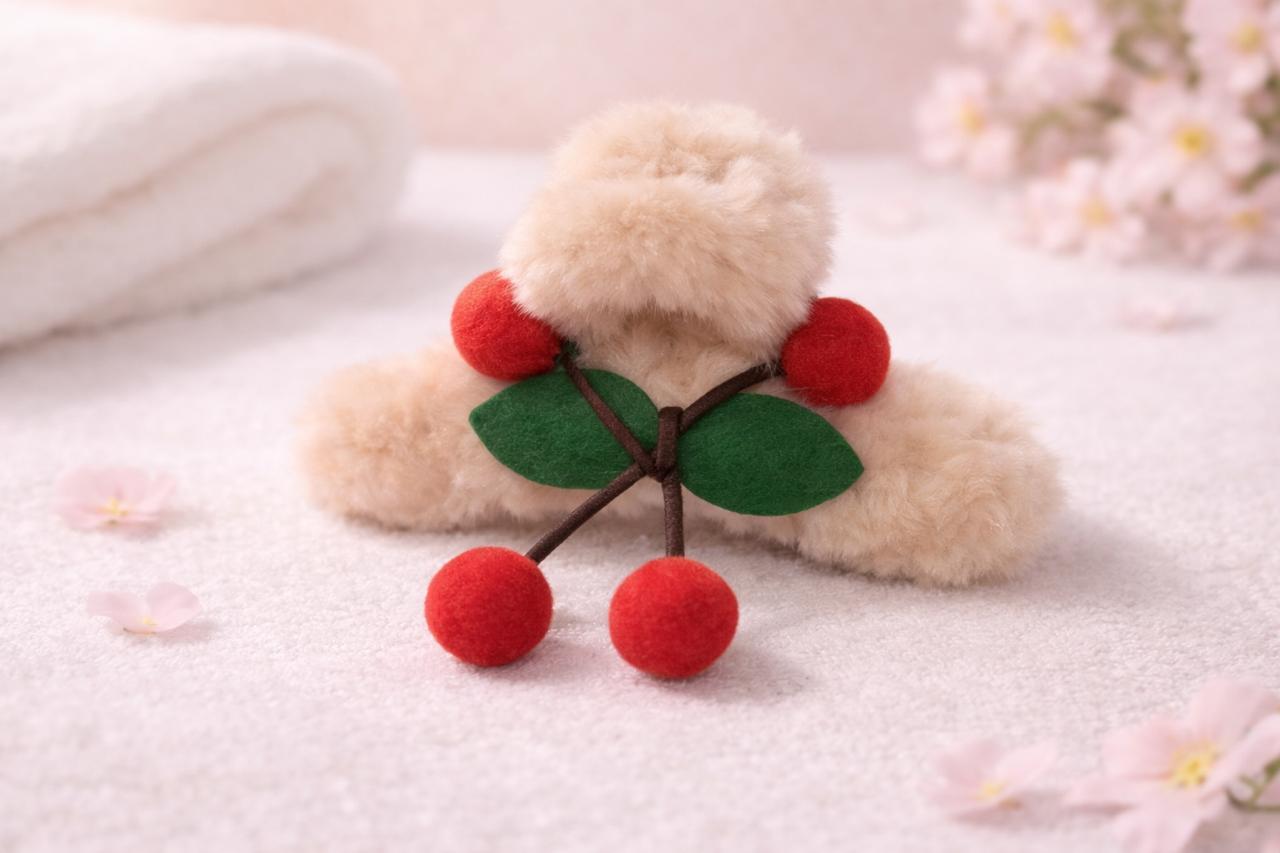 Plush Cherry Hair Claw Clip