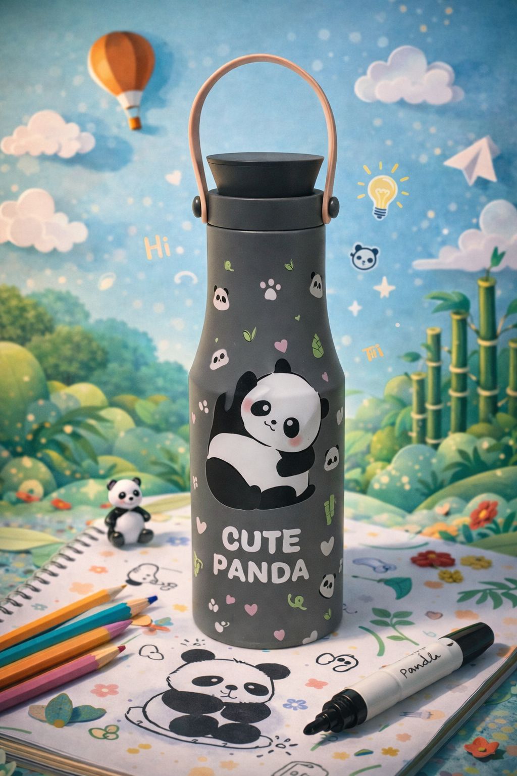 Adorable Panda Insulated Stainless-Steel Water Bottle
