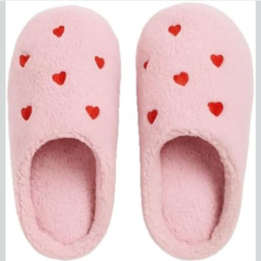 Women's Plush Heart Print House Slippers