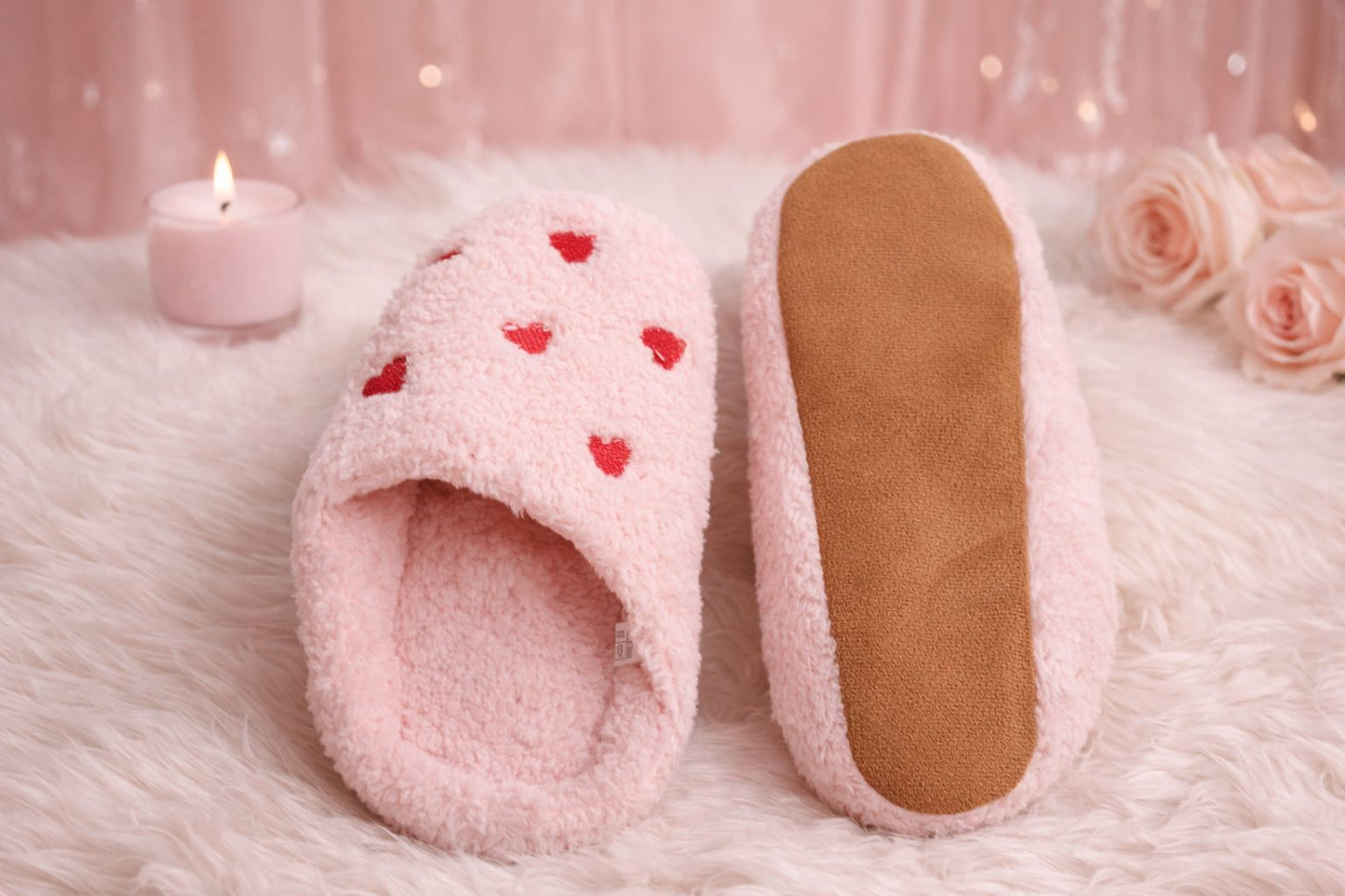 Women's Plush Heart Print House Slippers