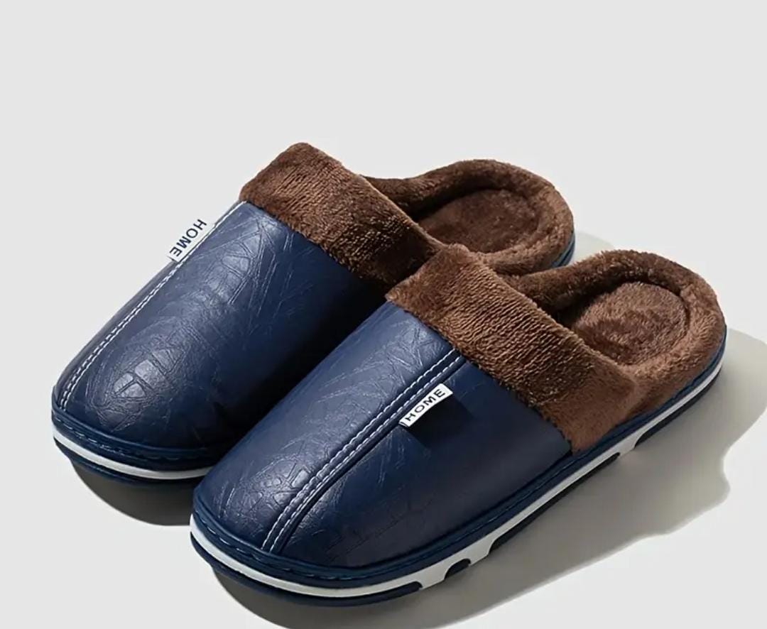 Men’s Premium Faux-Leather Thermal Slippers
