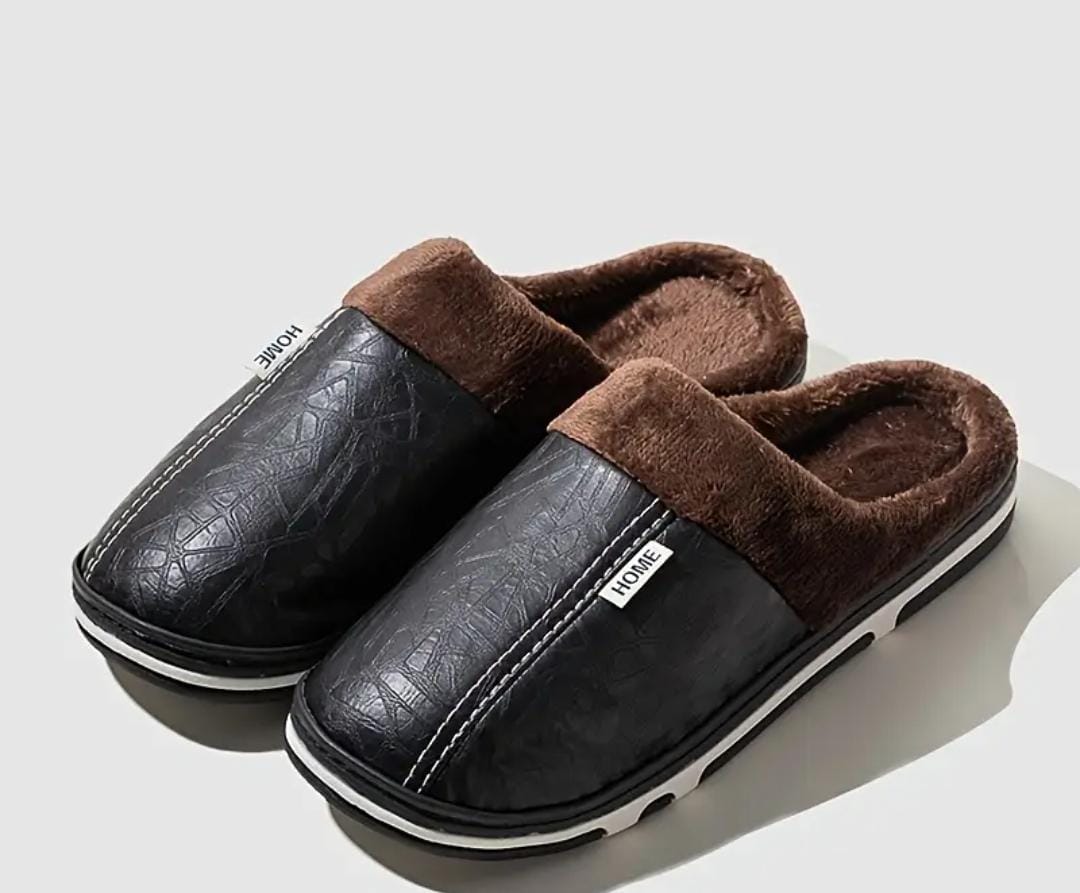 Men’s Premium Faux-Leather Thermal Slippers