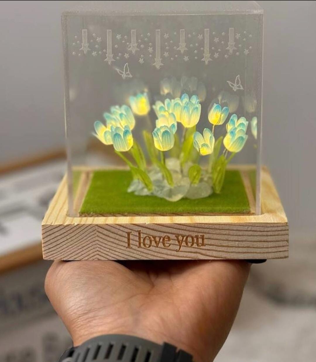 Enchanted Tulip LED Glass Box