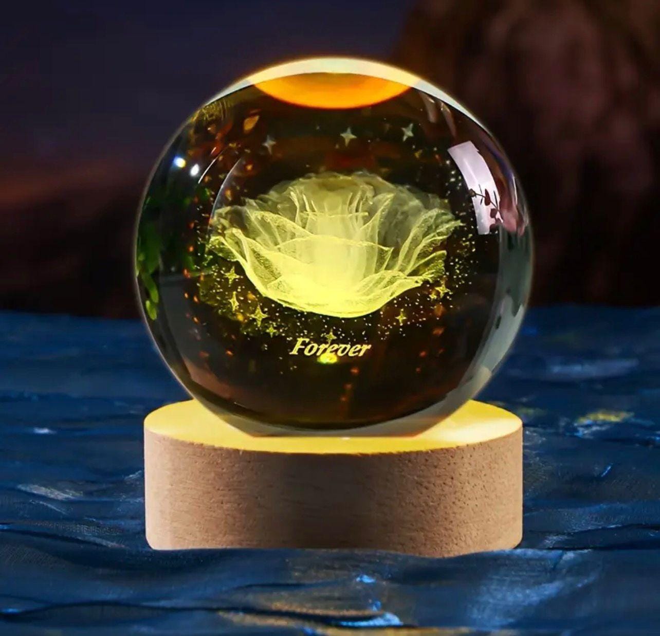 3D Luminous Crystal Ball with Wooden Base