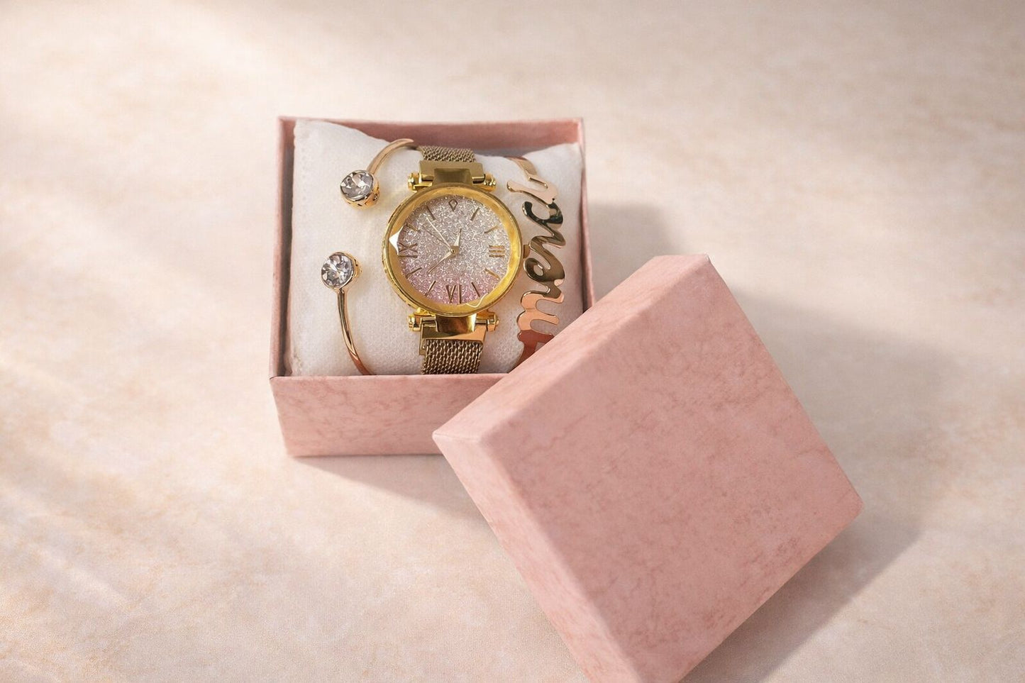 Sparkling Gold Watch & Bracelet Gift Set