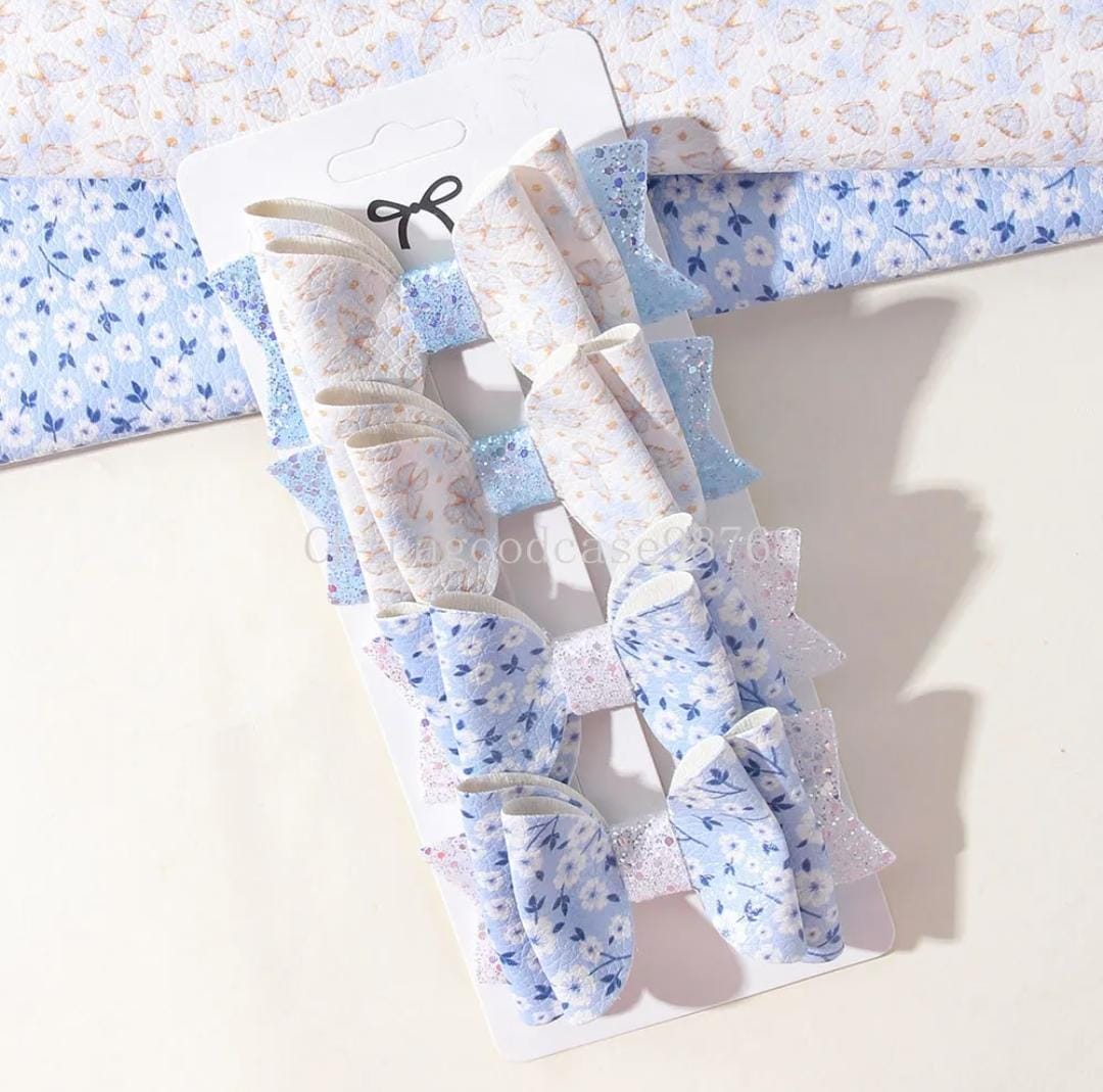Floral & Glitter Faux Leather Hair Bow Sets