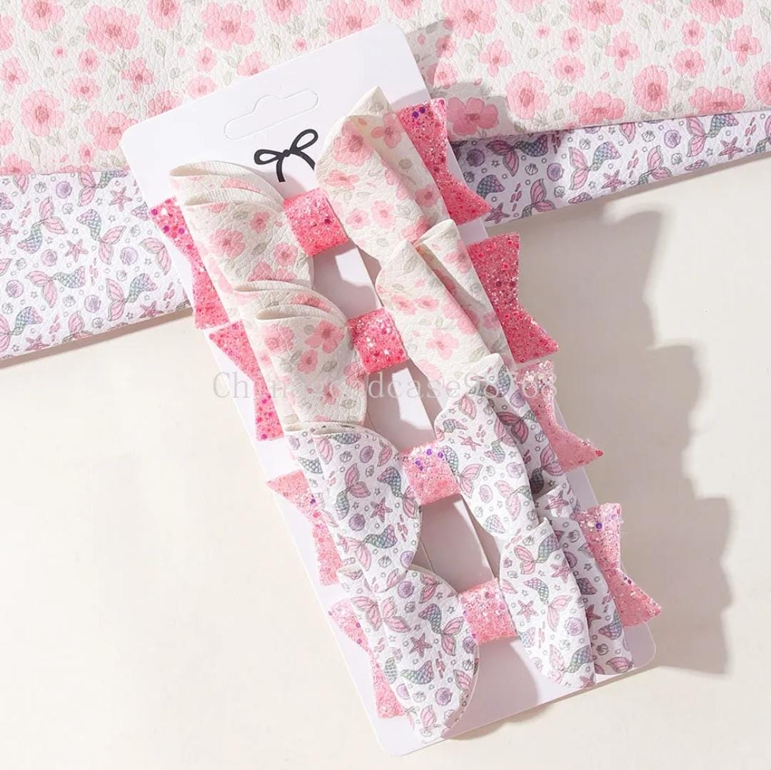 Floral & Glitter Faux Leather Hair Bow Sets