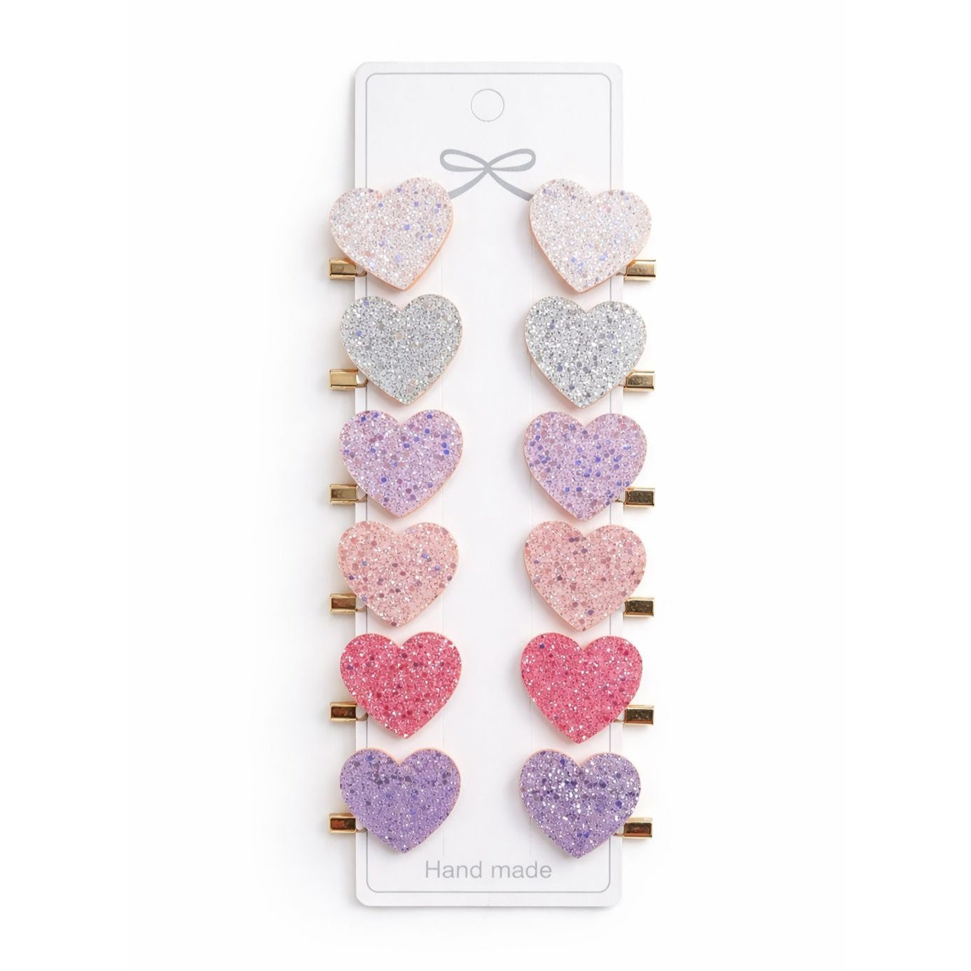 Glitter Heart Hair Clip Set (12 Pieces)