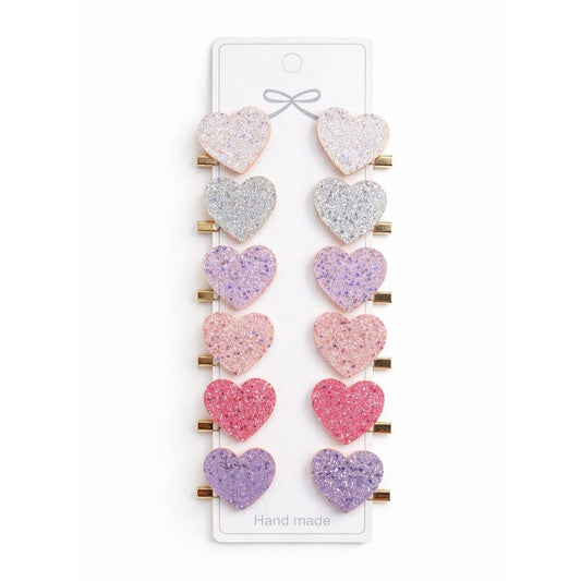 Glitter Heart Hair Clip Set (12 Pieces)