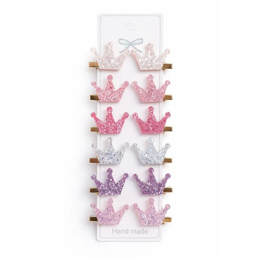 Glitter Crown Hair Clip Set (12 Pieces)