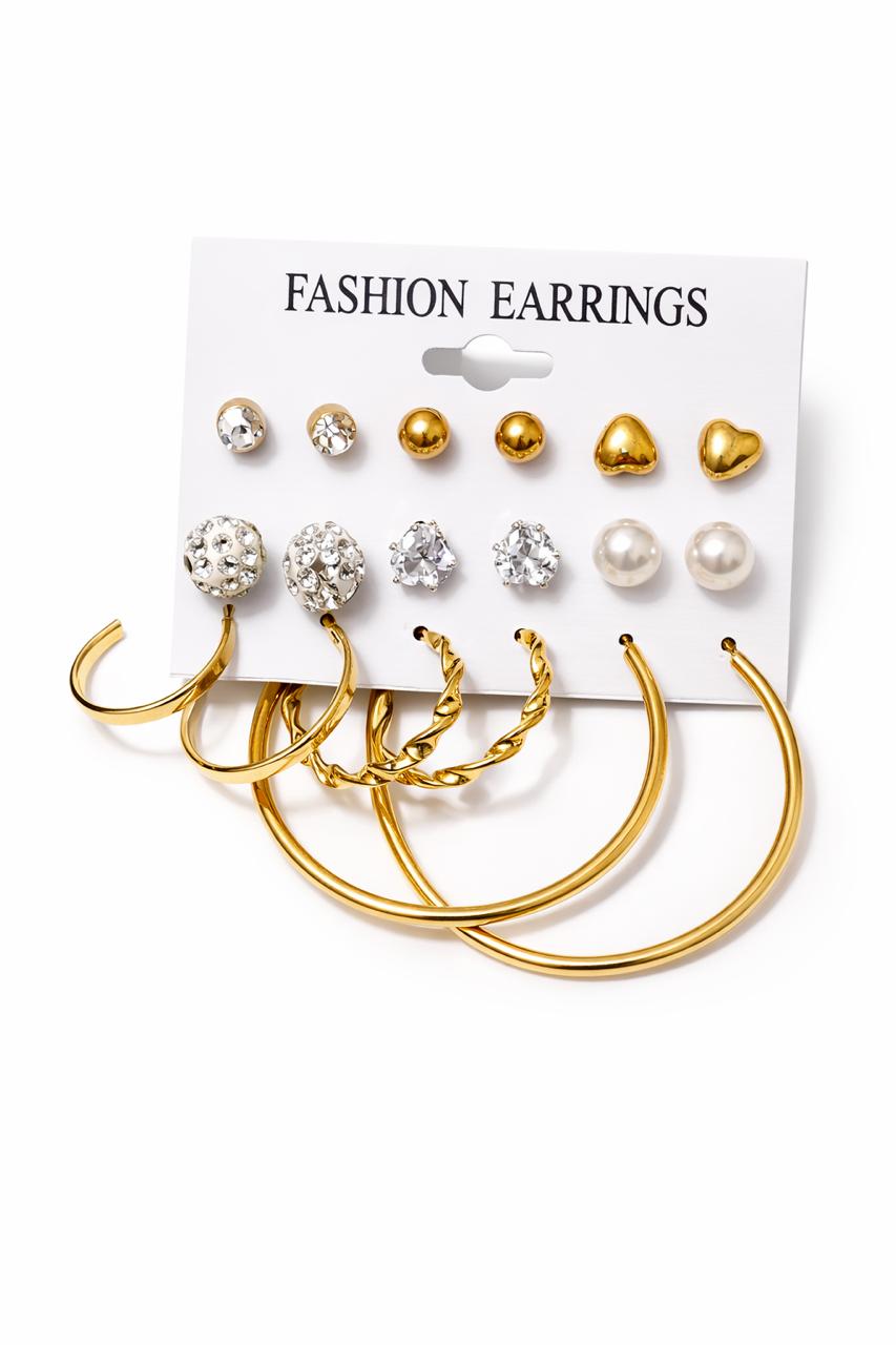 Elegant Gold & Pearl Multi-Pack Earring Sets