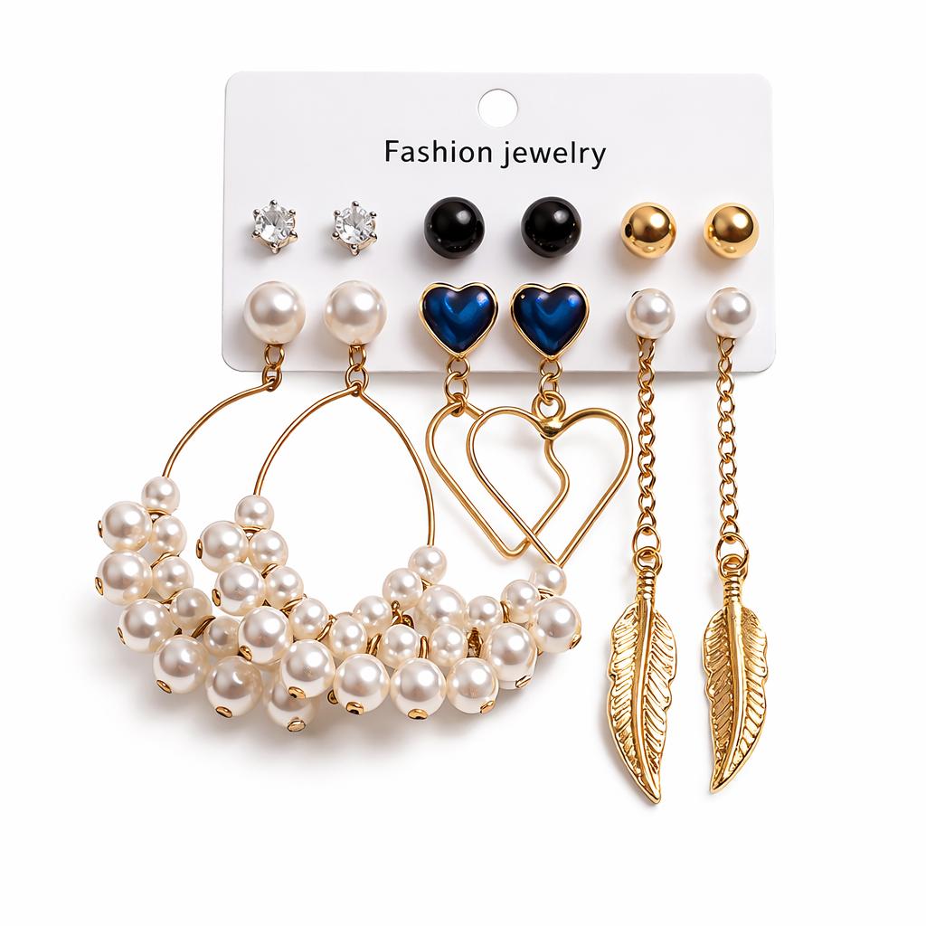 Elegant Gold & Pearl Multi-Pack Earring Sets