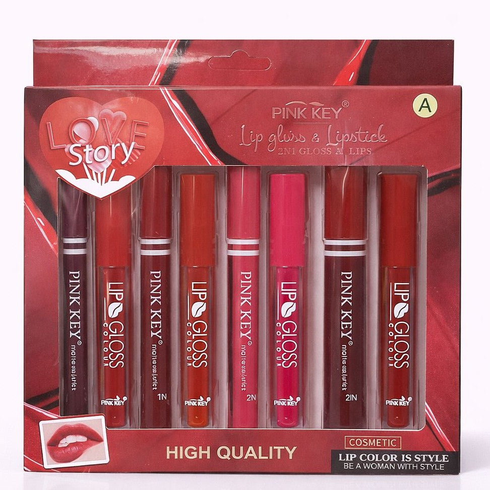 Pink Key Love Story Lip Gloss & Lipstick Set