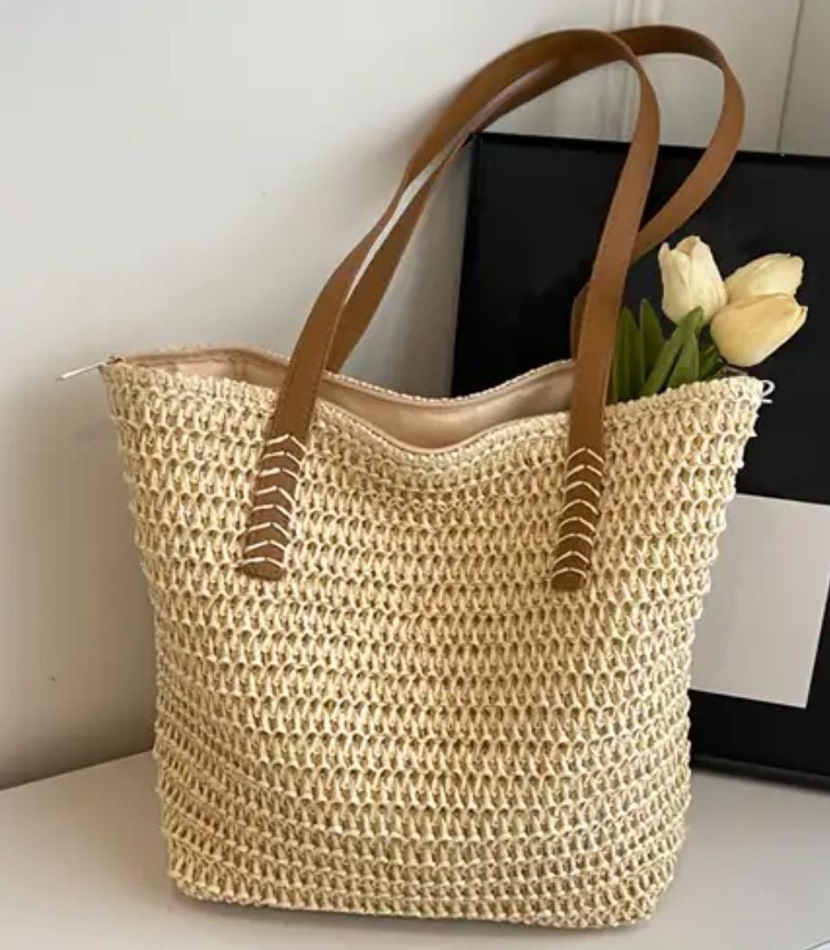 Classic Woven Straw Tote Bag