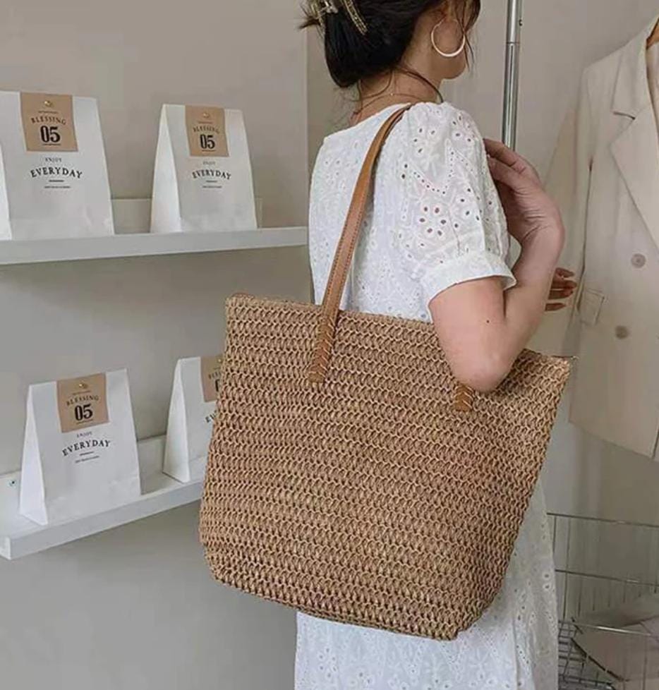 Classic Woven Straw Tote Bag
