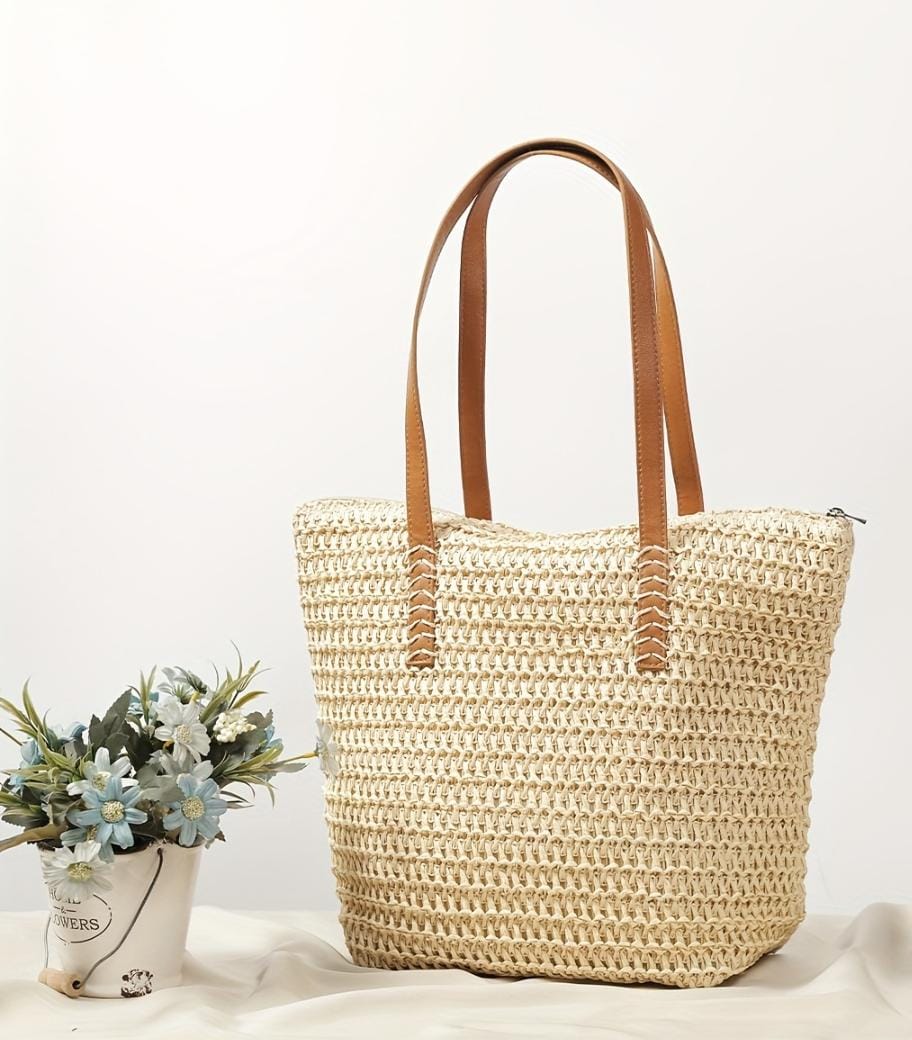 Classic Woven Straw Tote Bag