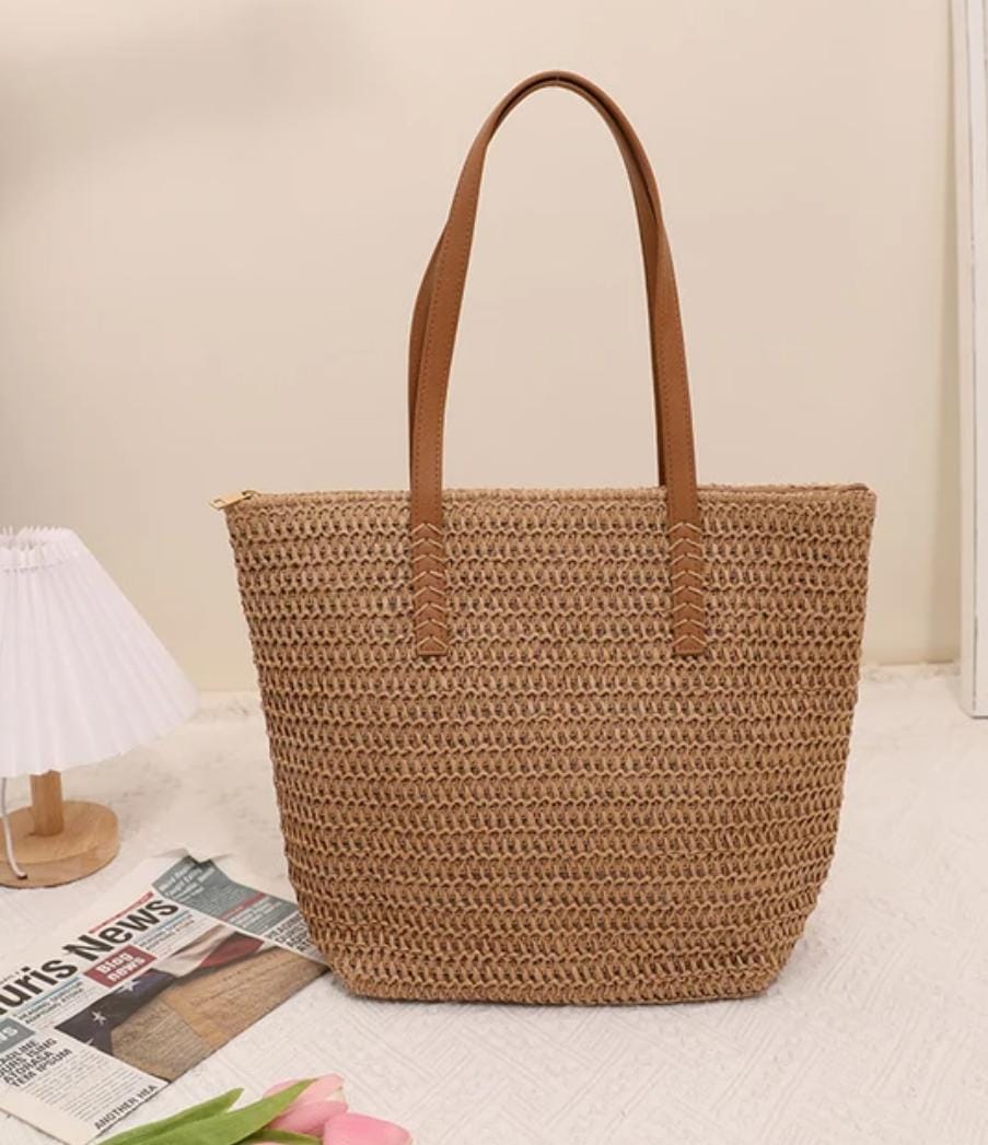 Classic Woven Straw Tote Bag