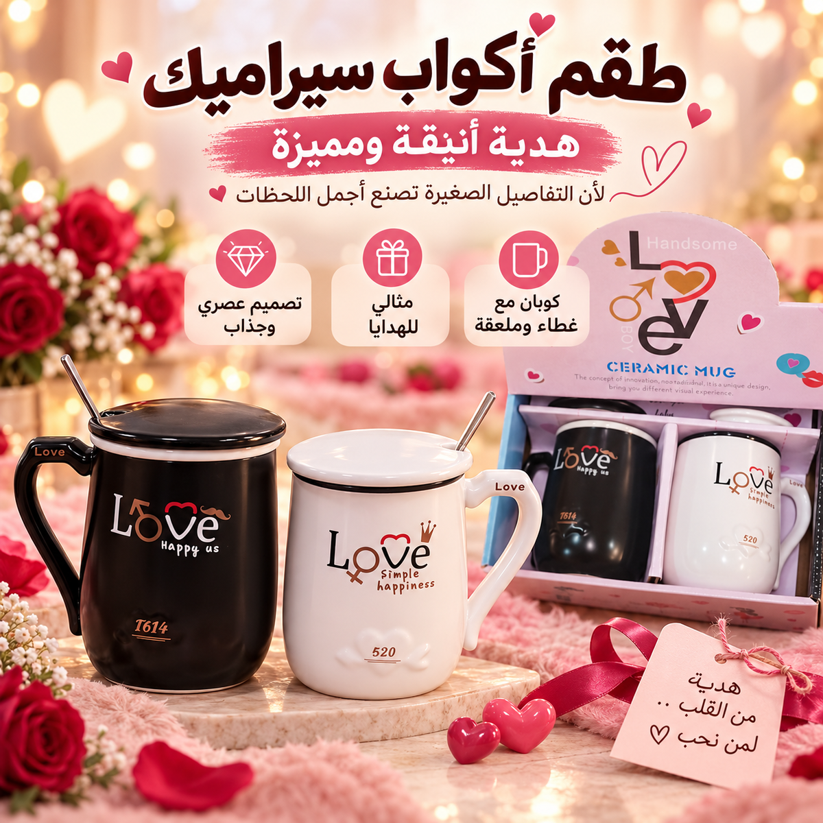 Couple Love Ceramic Mug Gift Set – Black & White