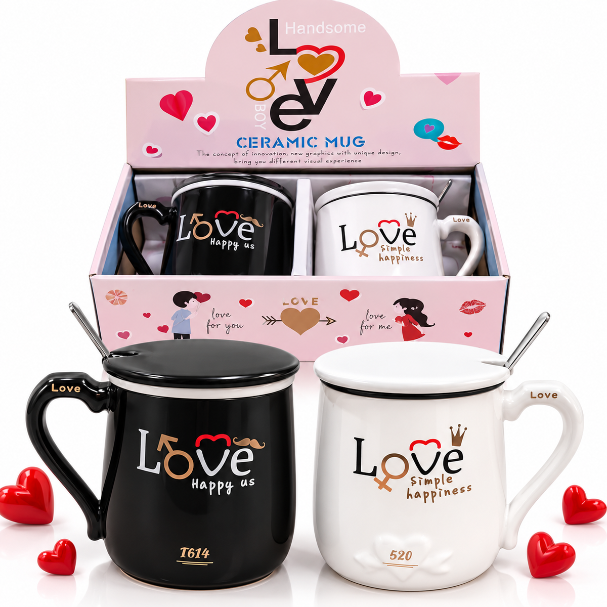 Couple Love Ceramic Mug Gift Set – Black & White