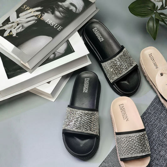 Women’s Black Rhinestone Slide Sandals