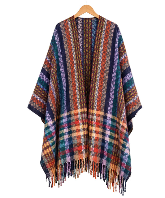 Bohemian Printed Shawl Poncho – Colorful Pattern