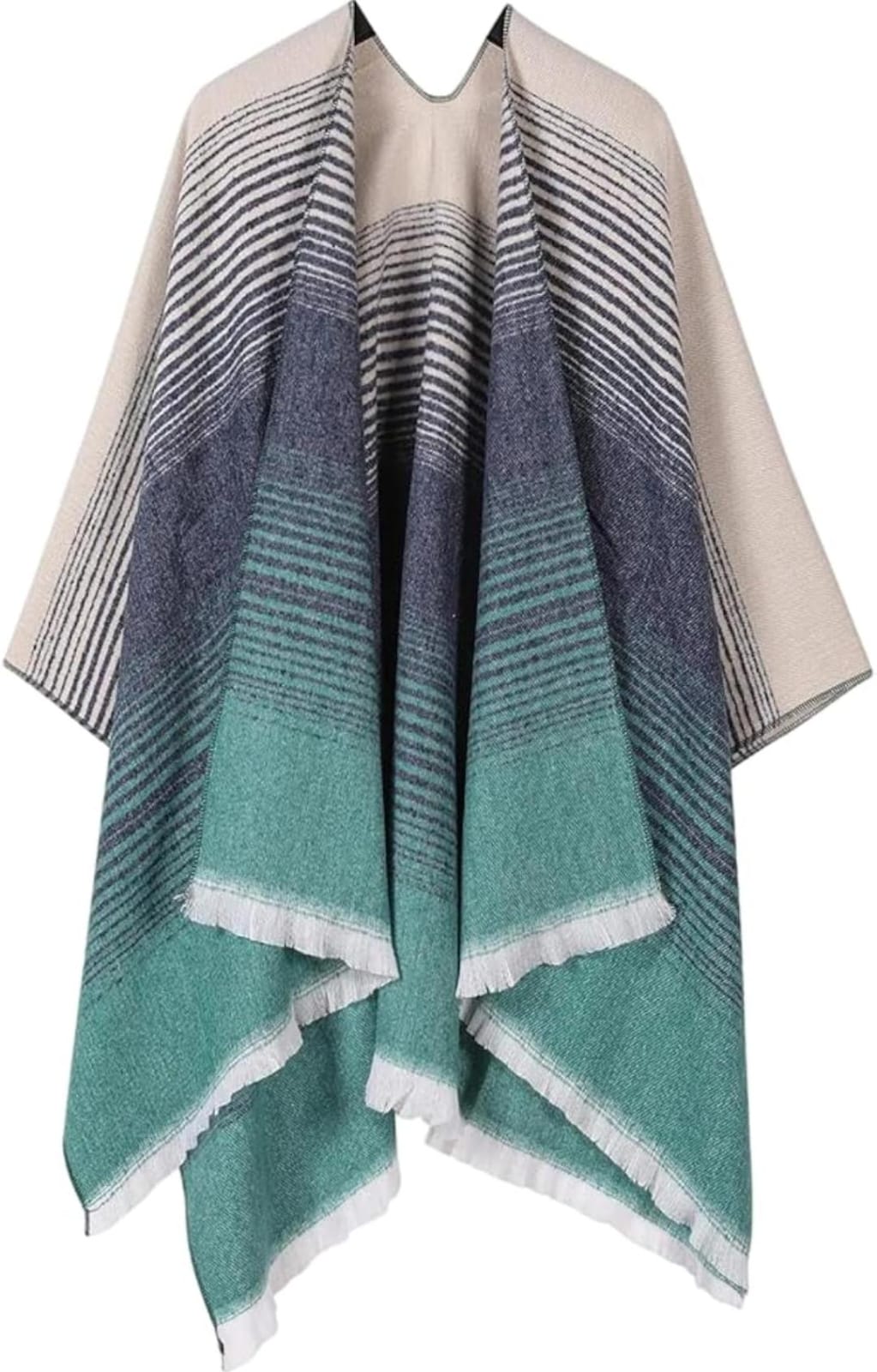 Women's Striped Open-Front Poncho Shawl