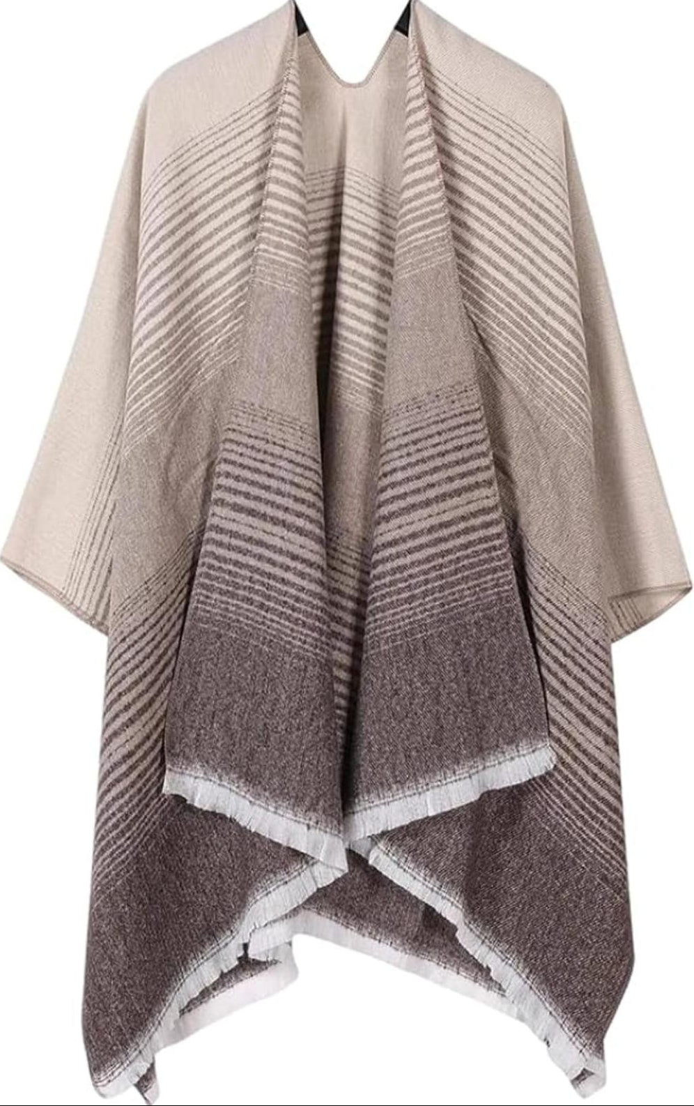 Women's Striped Open-Front Poncho Shawl