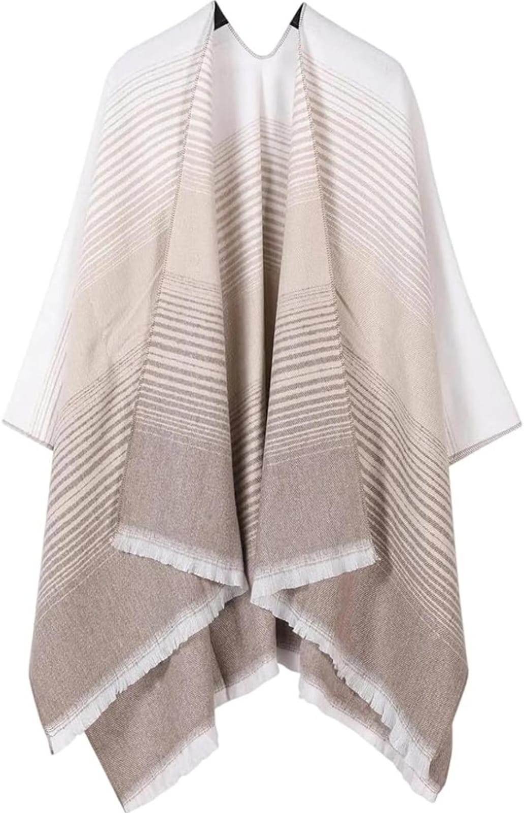 Women's Striped Open-Front Poncho Shawl