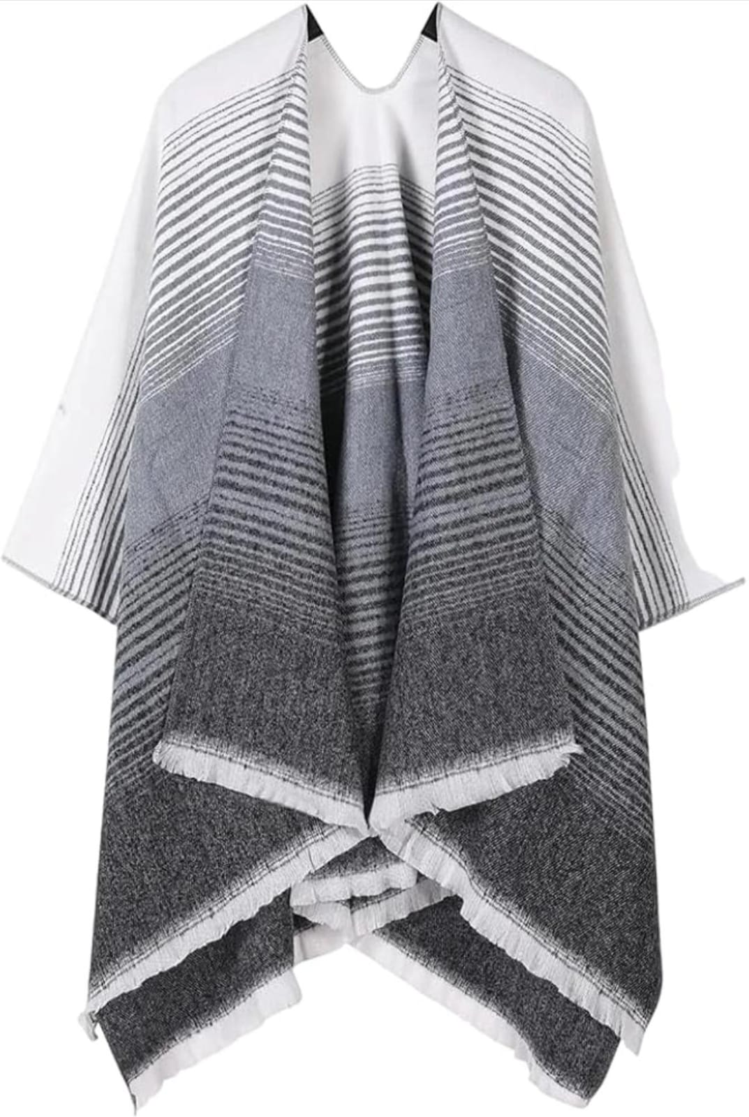 Women's Striped Open-Front Poncho Shawl